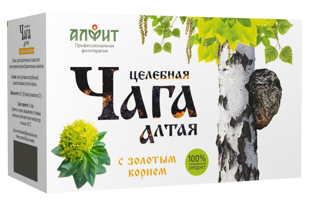Чайный напиток целебная Чага Алтая с золотым корнем Алфит 3543