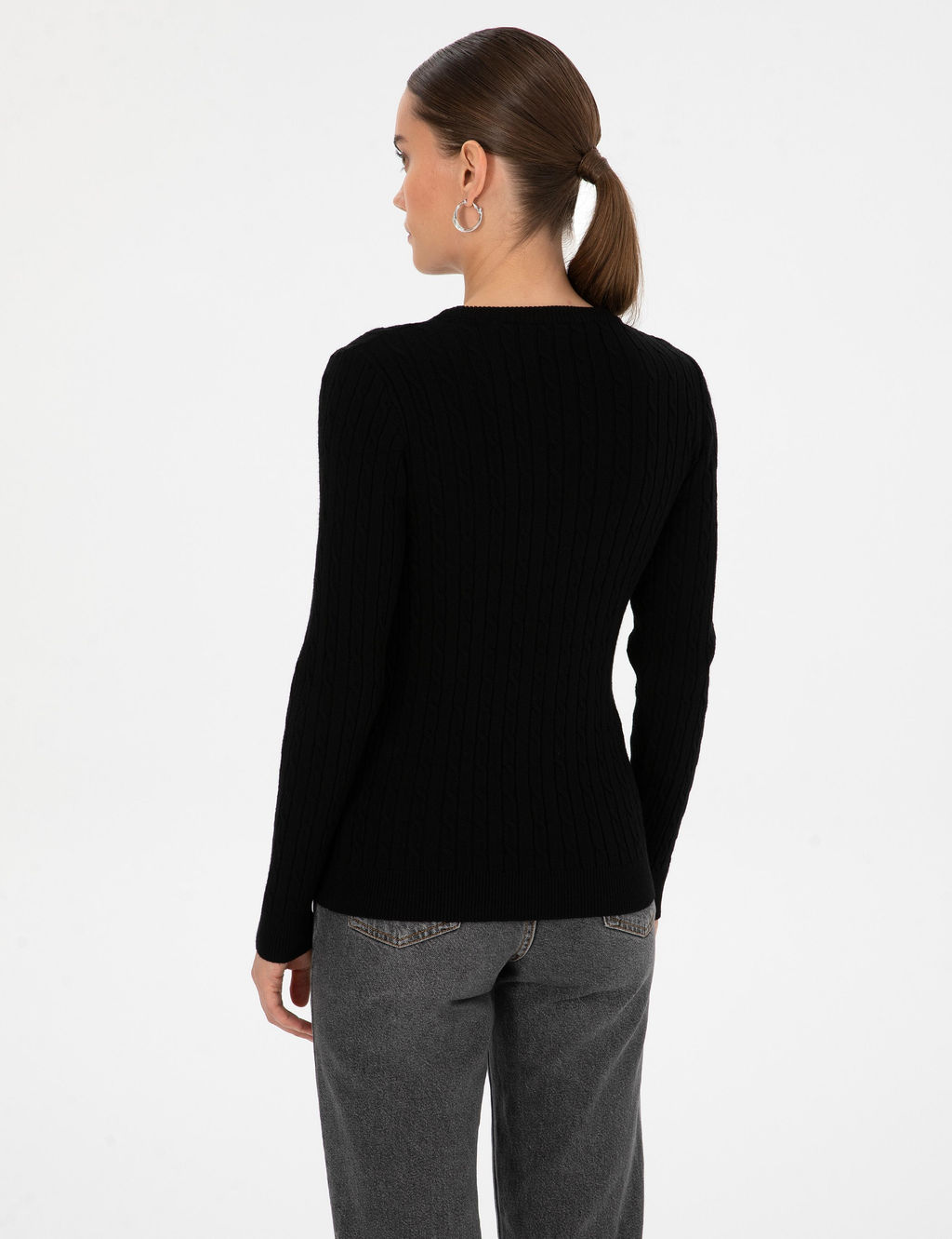 Siyah Slim Fit Basic Kazak