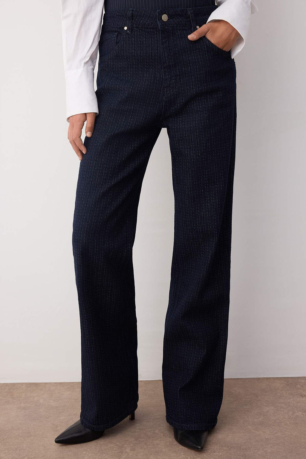 Koyu Mavi Cizgi Detayl? Yuksek Bel Wide Leg Jeans TWOAW26JE00101