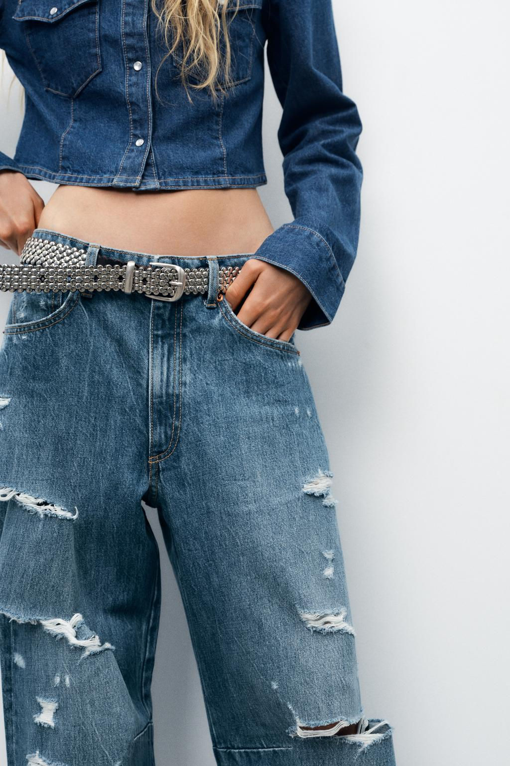 TRF RIPPED MID-RISE BAGGY BALLOON JEANS - Zara фото 7