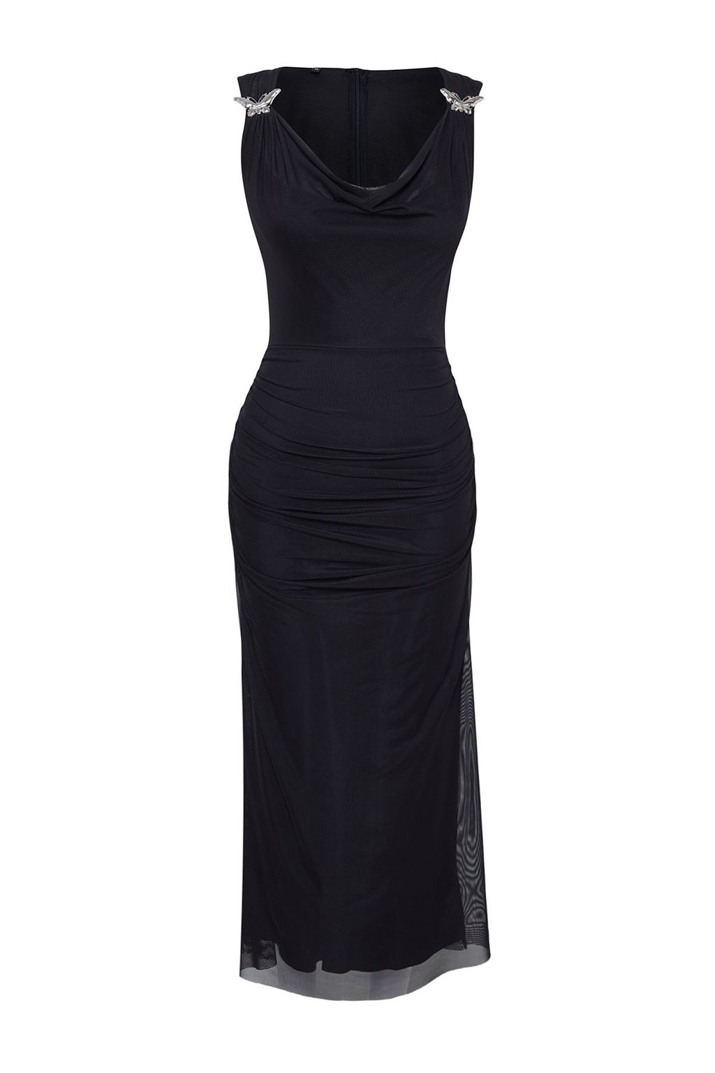 TRENDYOLMILLA Siyah Degaje Yaka Aksesuar Detayl? Astarl? Tul Orme S?k Elbise TPRSS25EL00042  фото 6