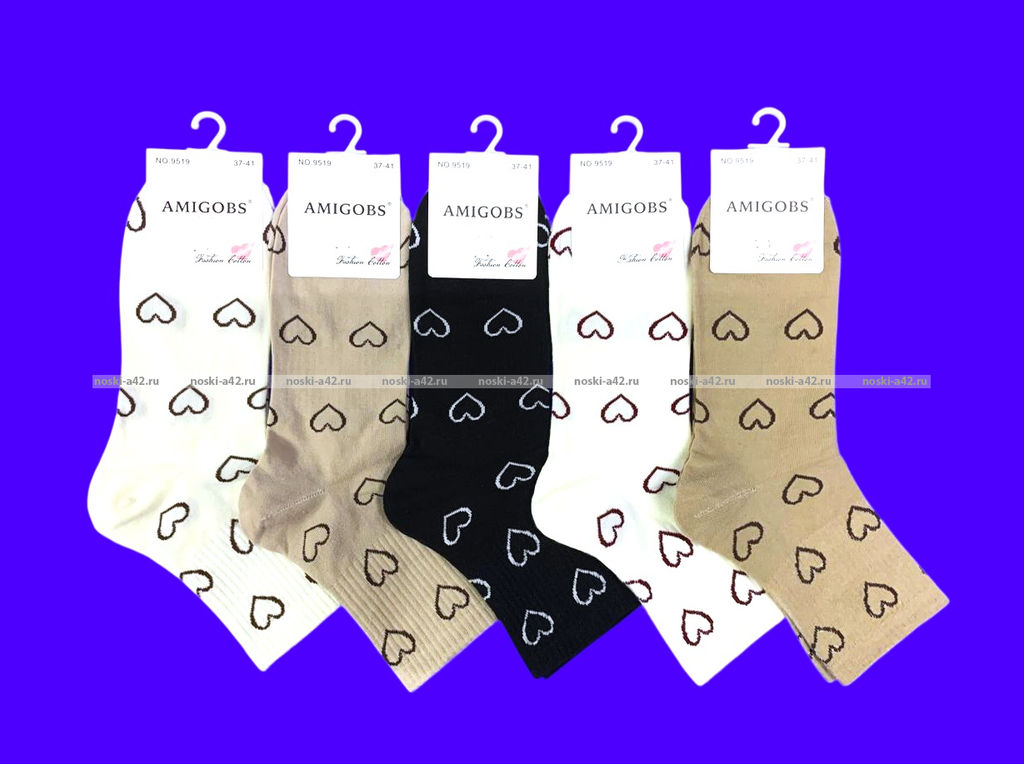 Цена за 10 пар. AMIGOBS носки женские цветные с принтом "Сердечки" арт. 9519