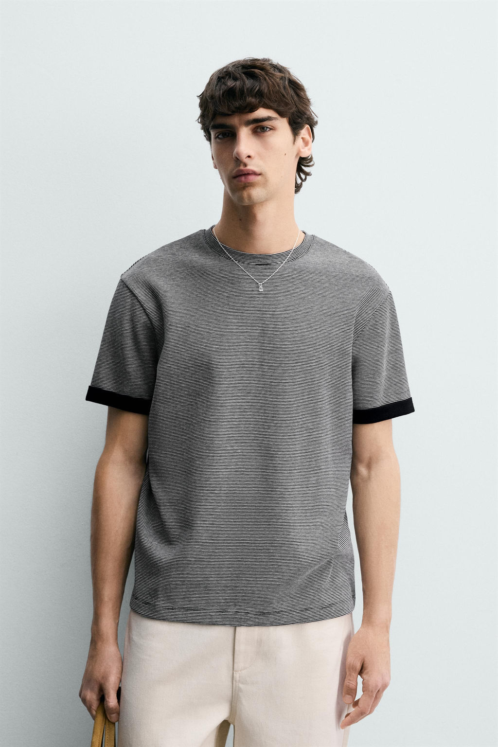 CAMISETA JACQUARD RAYAS CONTRASTE / Azul / Blanco