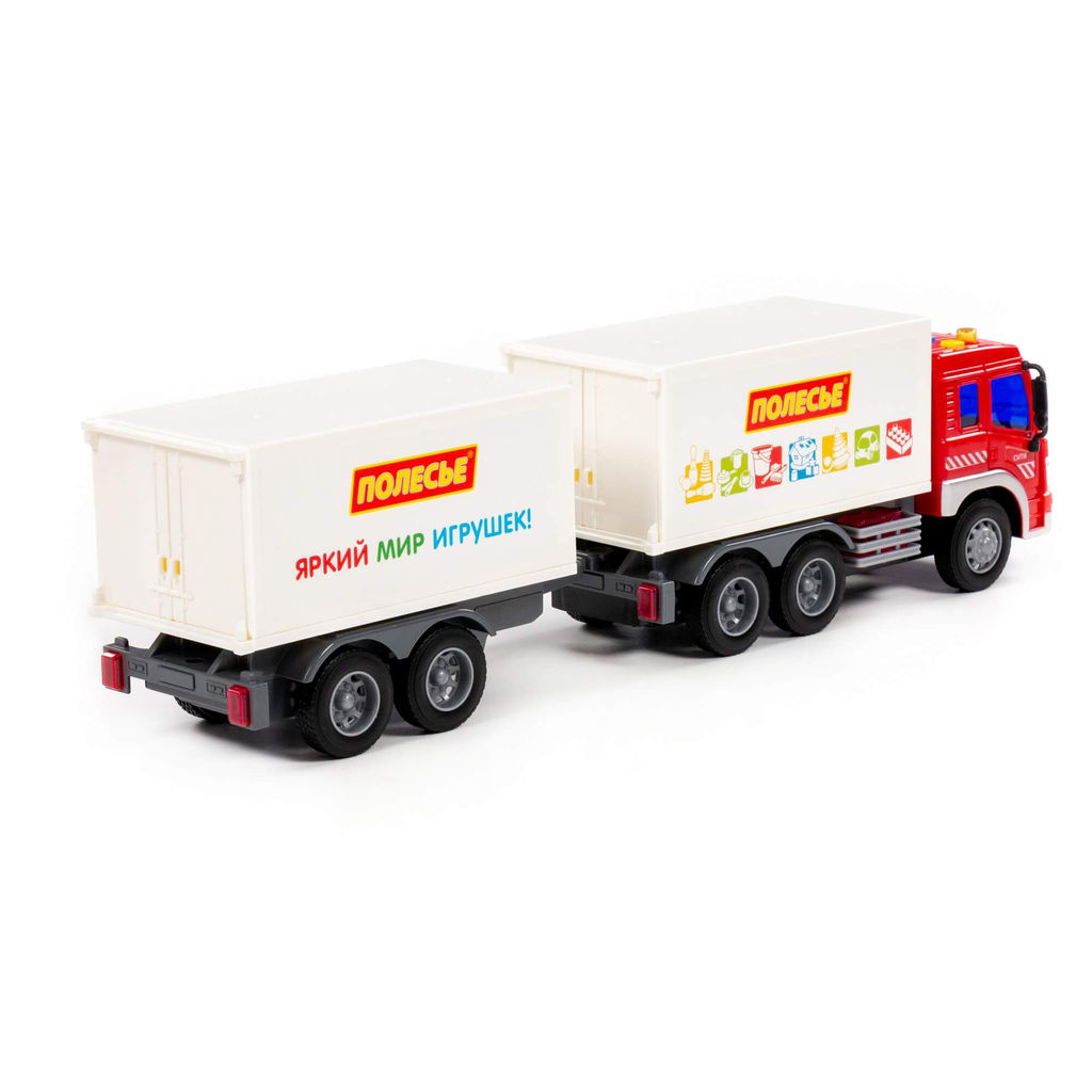 Сити, автомобиль-фургон с прицепом инерционный (со светом и звуком) (красно-белый) (в коробке) - Полесье фото 4