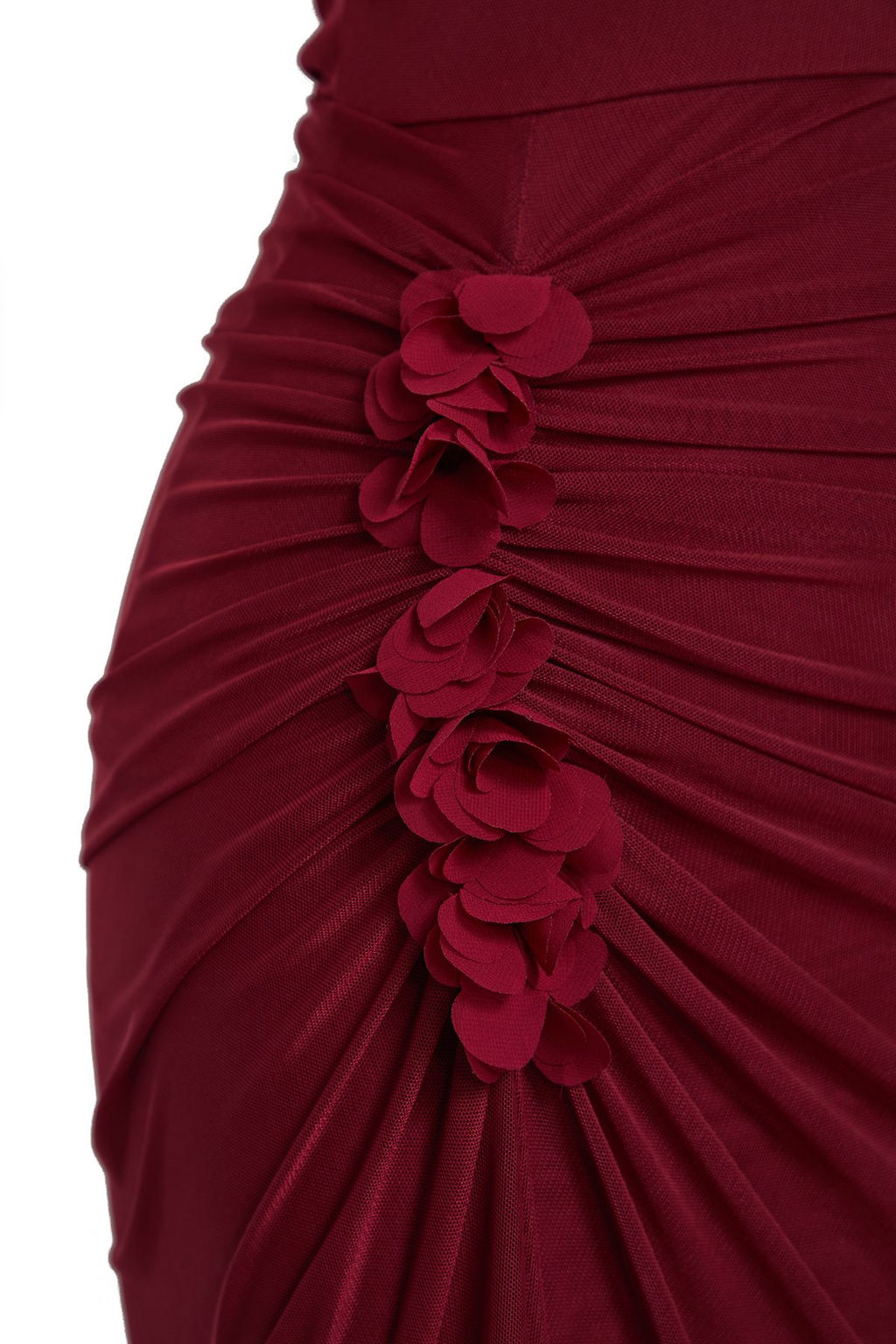 TRENDYOLMILLA Bordo Drapeli Cicek Aksesuar Detayl? Tul Astarl? Orme Elbise TPRSS25EL00033