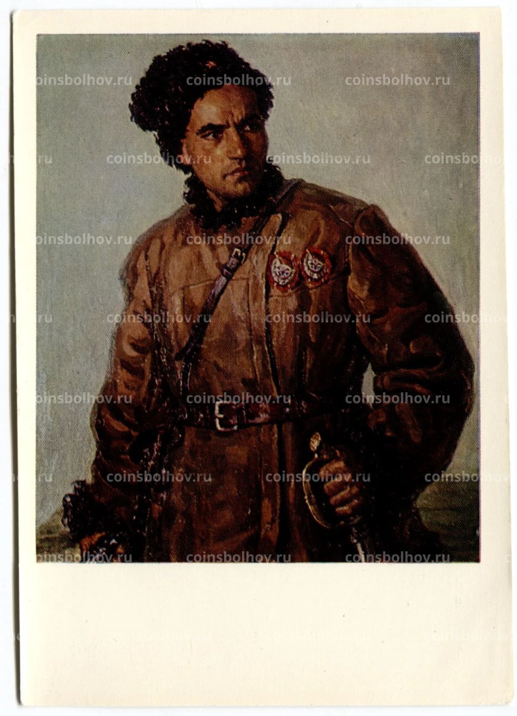 Открытка живопись Н.И. Струнников Партизан А.Г. Лунев