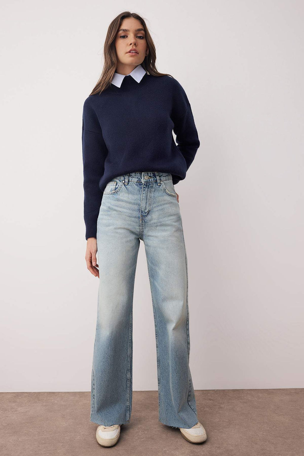 Koyu Mavi Ekstra Yuksek Bel Genis Paca Wide Leg Jeans TWOAW26JE00080 - Trendyolmilla фото 6