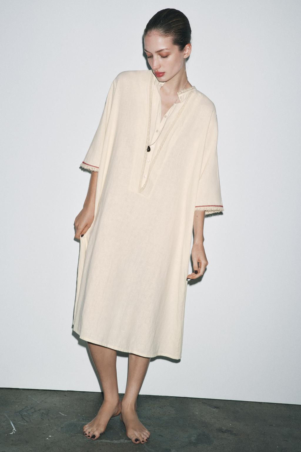 LIMITED EDITION CONTRAST LINEN BLEND KAFTAN - Zara фото 2