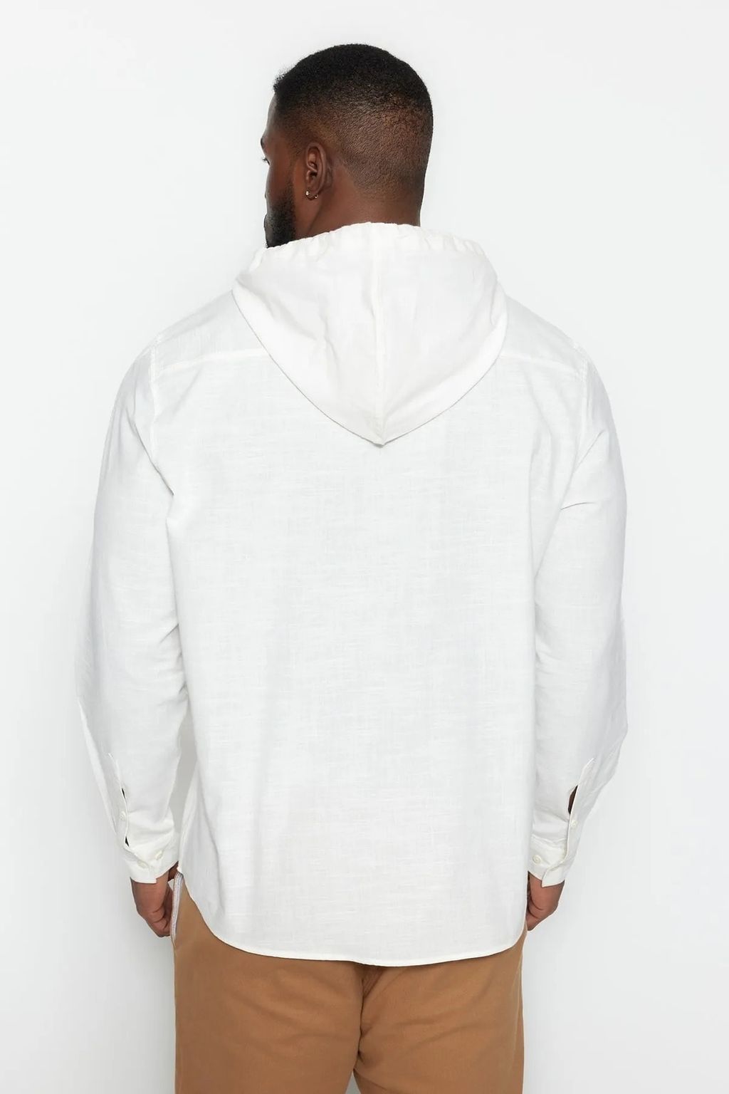 Buyuk Beden Ekru Regular Fit Rahat Kapusonlu Gomlek TMNSS23GO00092 - Trendyolmilla фото 5