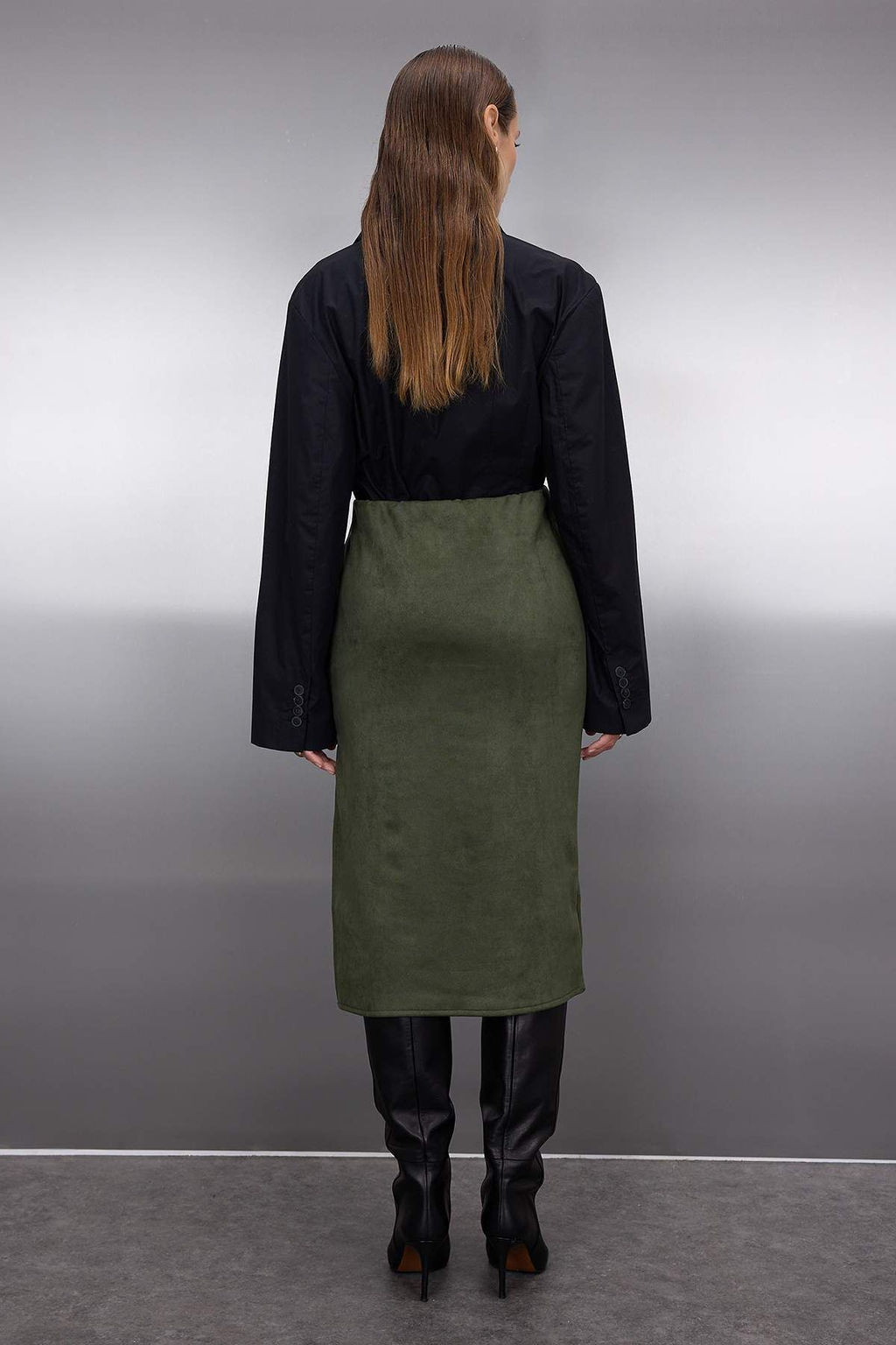 Haki Suet Midi Kalem Orme Etek TWOAW26ET00018 - Trendyolmilla фото 4