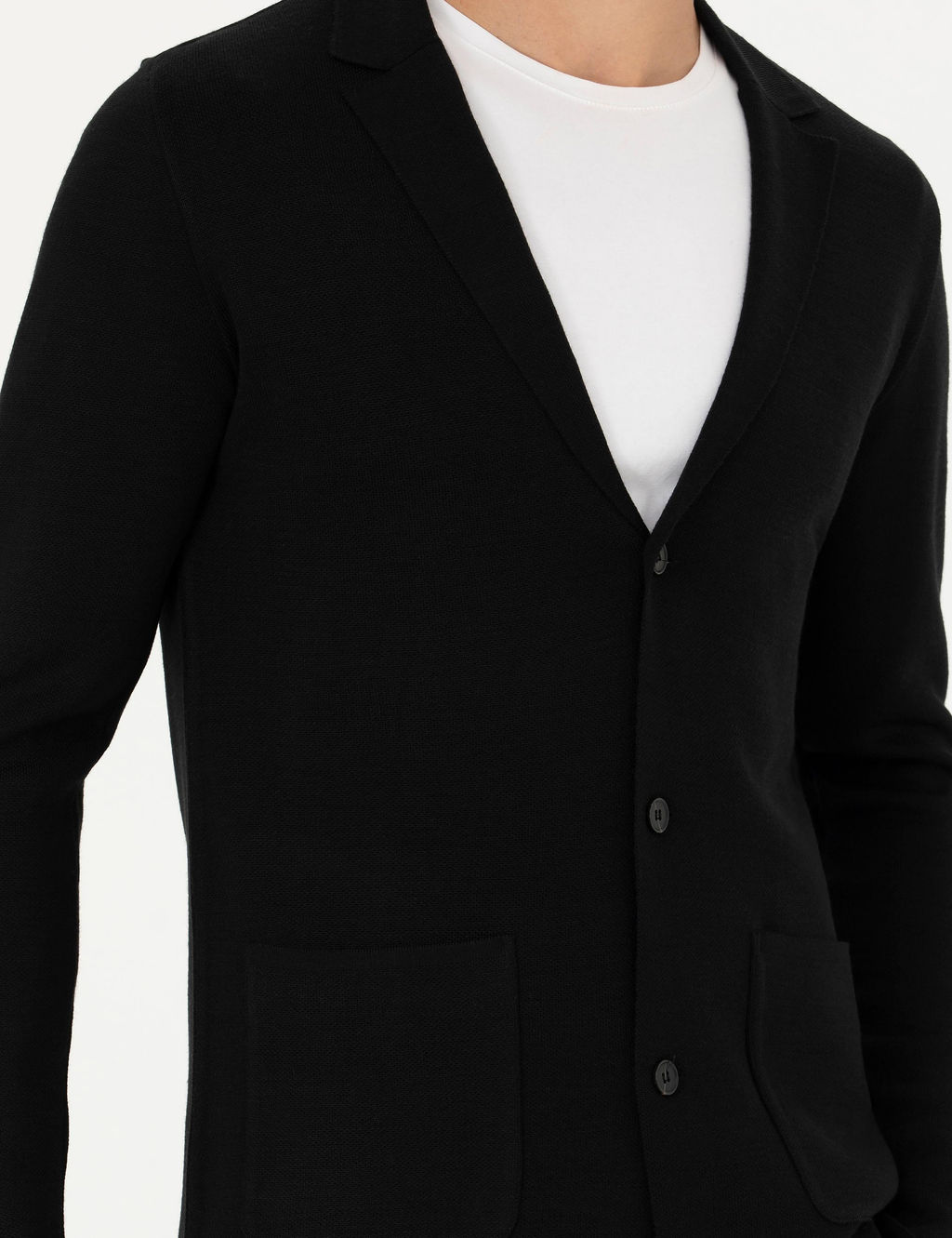 Черный трикотажный кардиган приталенного кроя с v-образным вырезом - Cacharel фото 6