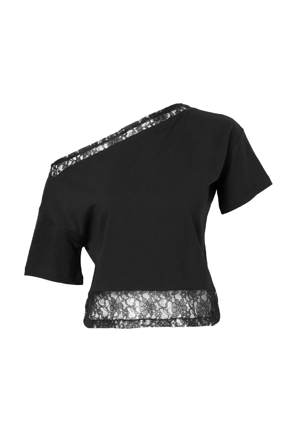 Siyah %100 Pamuk Bele Oturan Asimetrik Bisiklet Yaka _rme T-Shirt TWOAW27TS00011 - Trendyolmilla фото 6