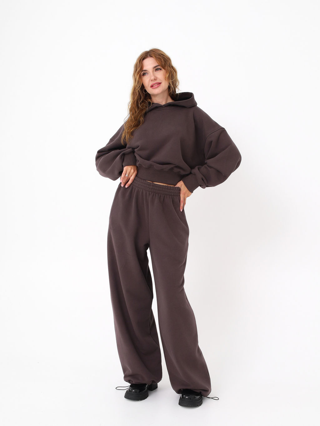 Палаццо женские с эффектом велюра, шоколад