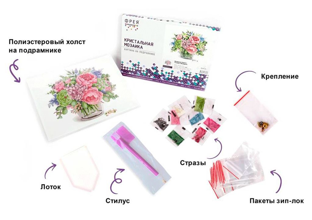 Кристальная (алмазная) мозаика ФРЕЯ ALPD-001 на подрамнике Нежный букет 40 х 30 см