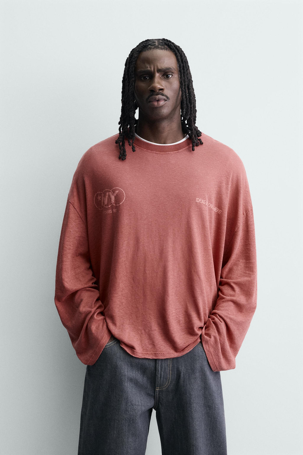 CAMISETA RELAXED FIT ALGOD?N - LINO TEXTOS / Rojo - Zara фото 2