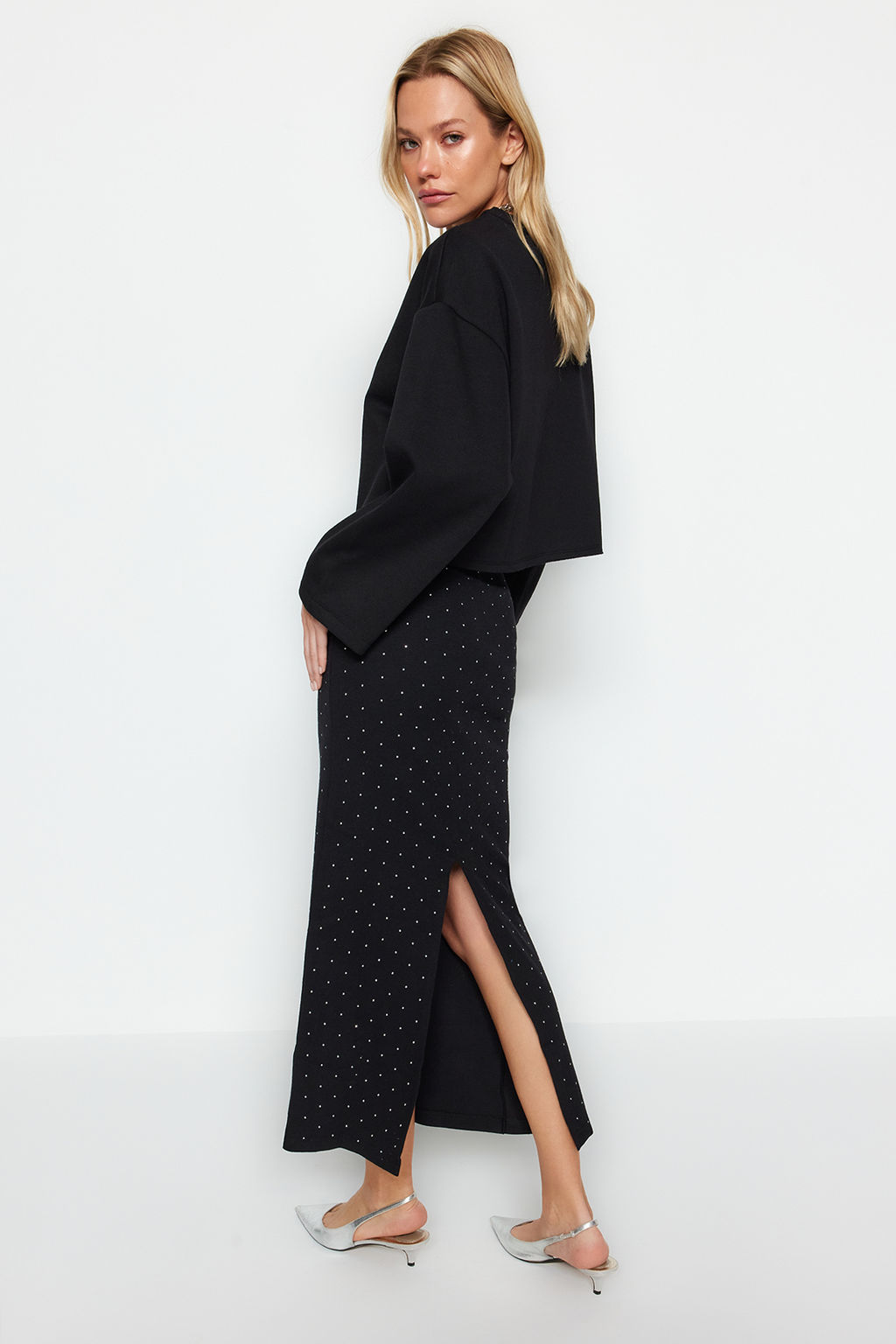 TRENDYOLMILLA Siyah Yap?st?rma Tas Midi Orme Etek TWOAW24ET00243  фото 4