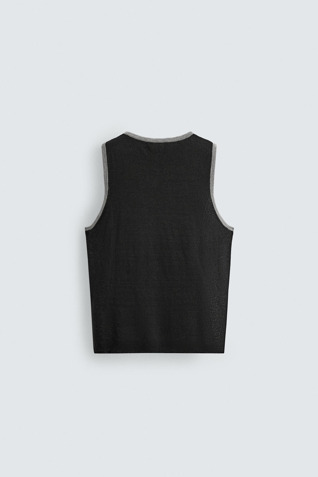 CAMISETA TANK PUNTO MEZCLA LINO CONTRASTE / Negro