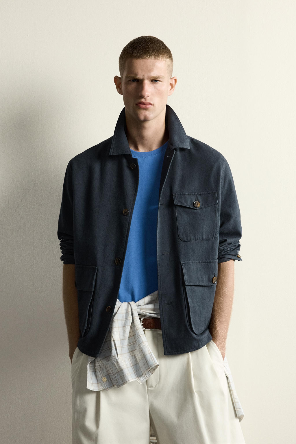 SOBRECAMISA RELAXED FIT BOLSILLOS / Gris / Azul - Zara фото 2