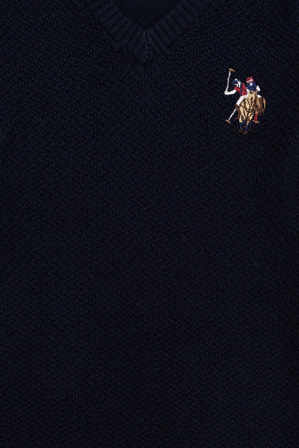 Свитер U.S. Polo Assn трикотажный с круглым вырезом для мальчика тёмно-синий из хлопка  фото 3