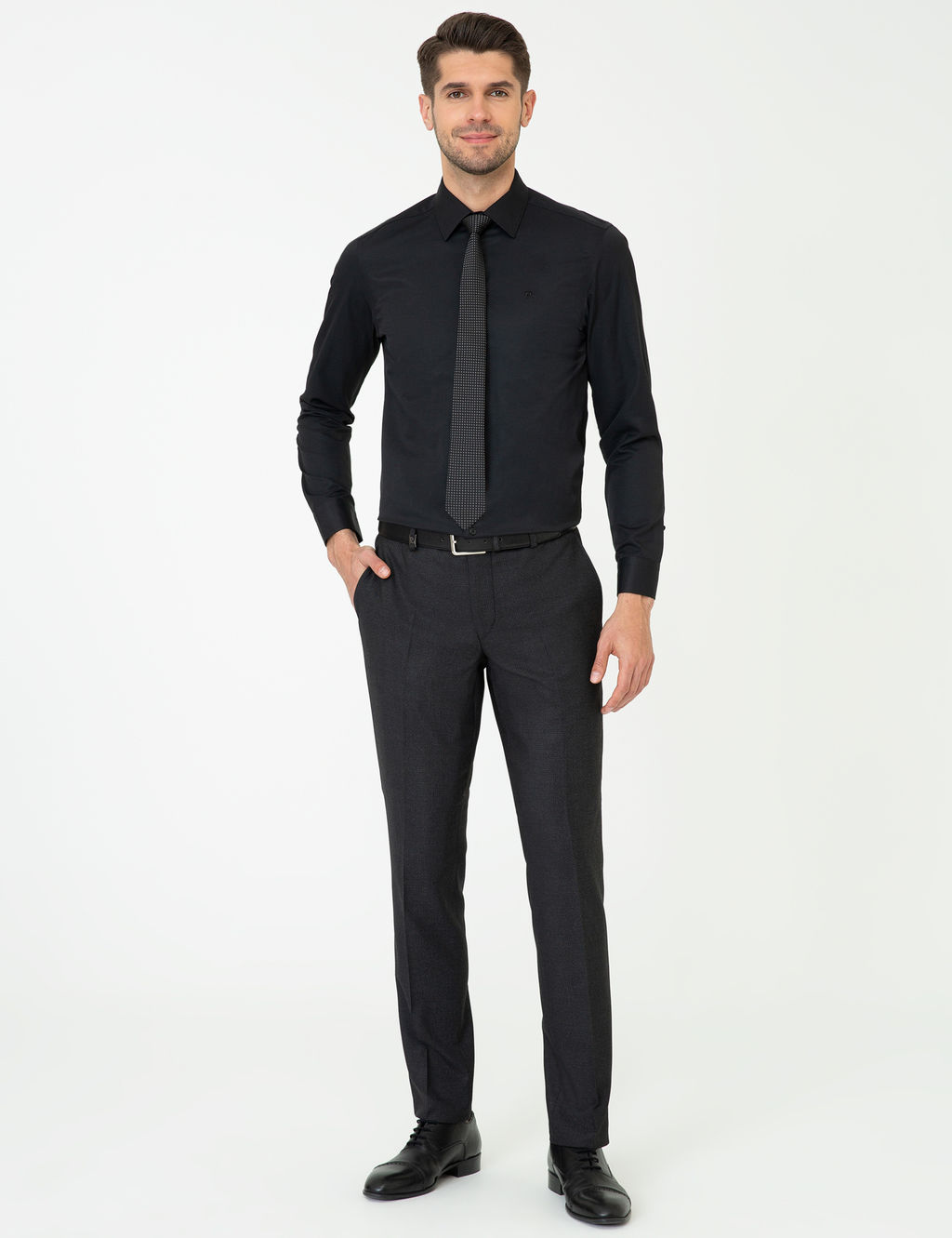 Siyah Slim Fit Uzun Kollu Klasik G_mlek