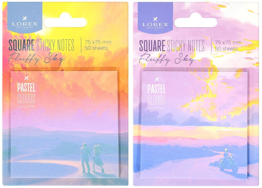 Цена за 2 шт. Блок самоклеящийся LOREX SQUARE серии FLUFFY SKY 75х75 мм, 50 листов, 2 дизайна