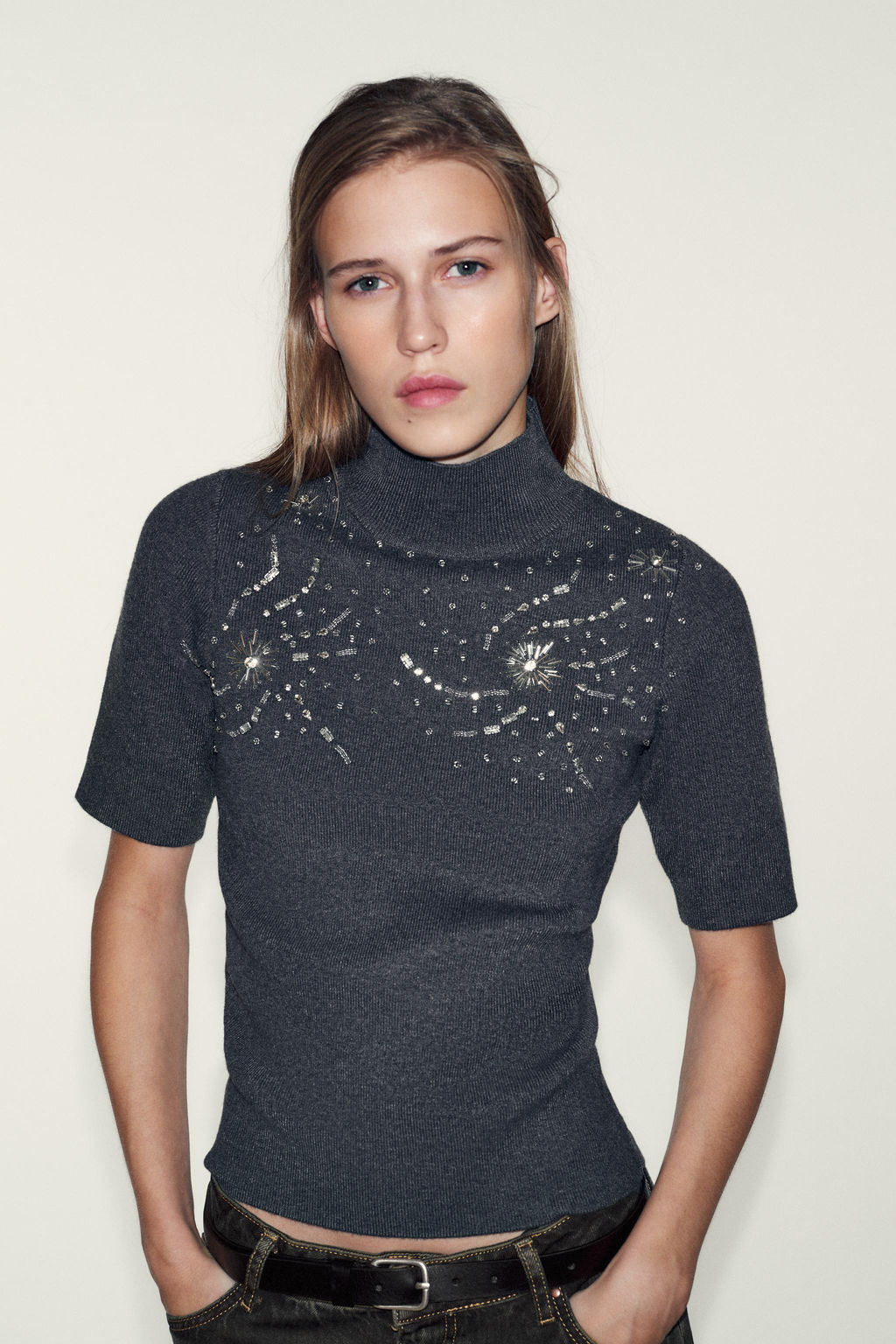 SHORT SLEEVE BEADED KNIT JUMPER - Zara фото 2