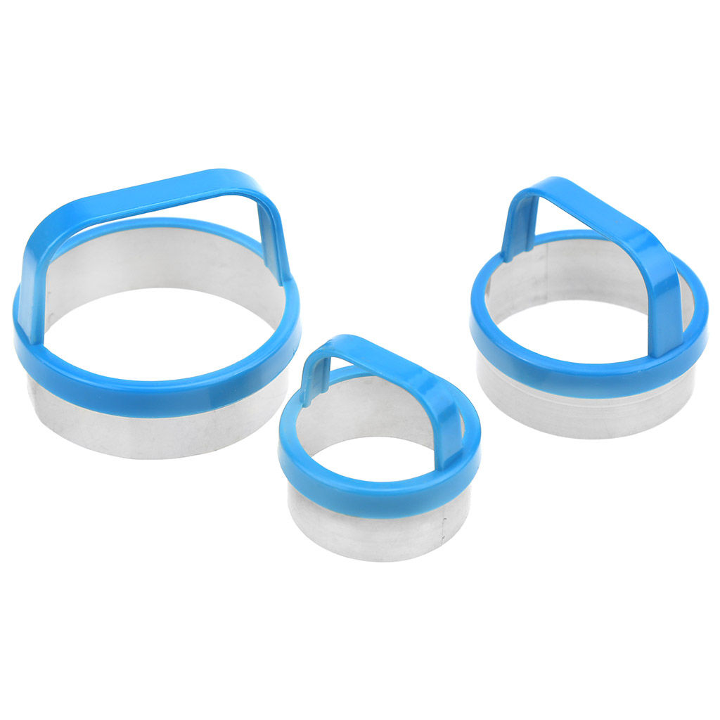 Форма для печенья из нержавеющей стали Круг набор 3 штуки д7,5х2,5см; д6х2,5см; д5х2,5см, пластмассовый корпус, с ручкой, в блистере (Китай)
