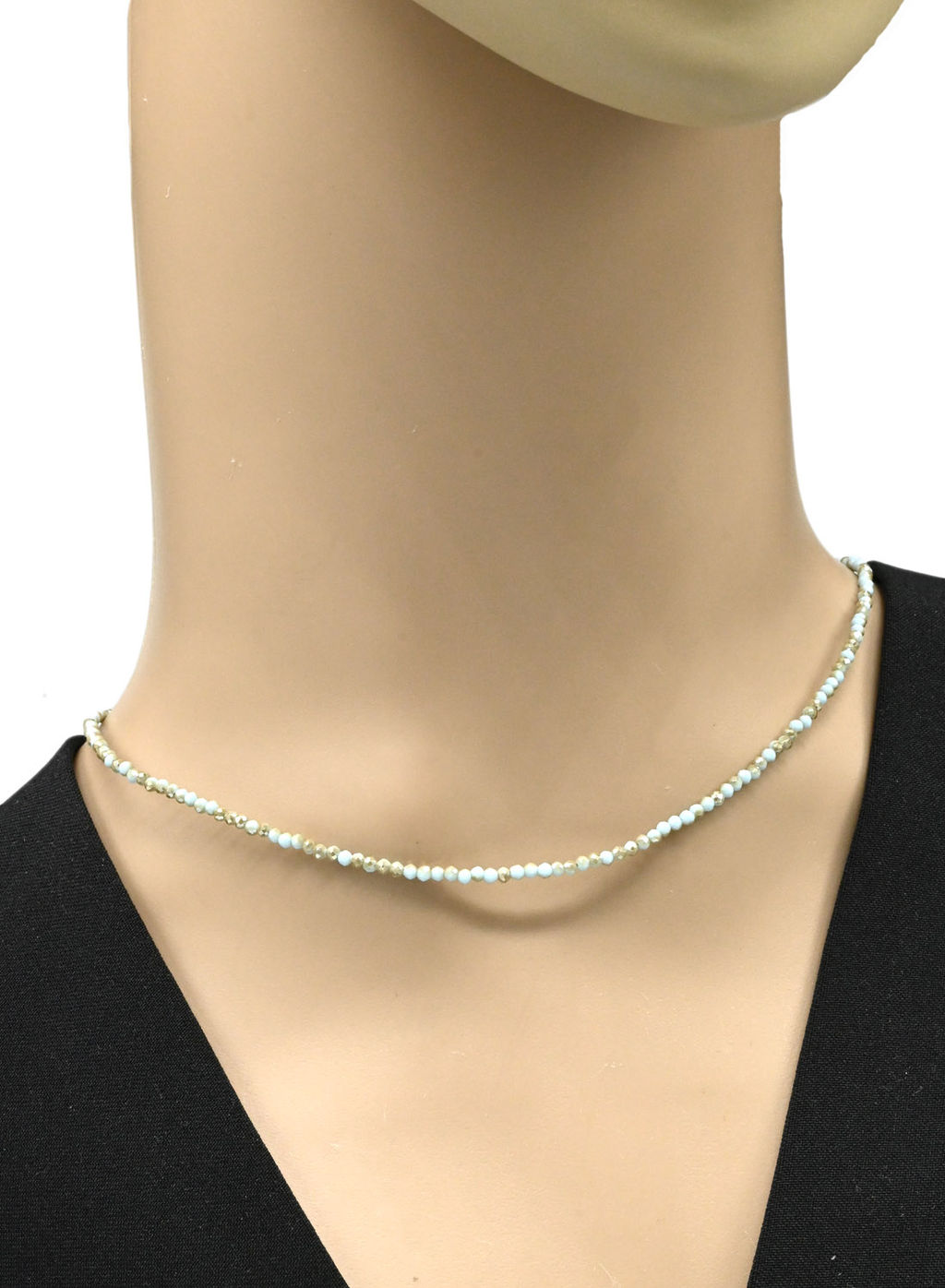 Чокер из циркона шарик гр.2мм цв.золотисто-голубой, 38см