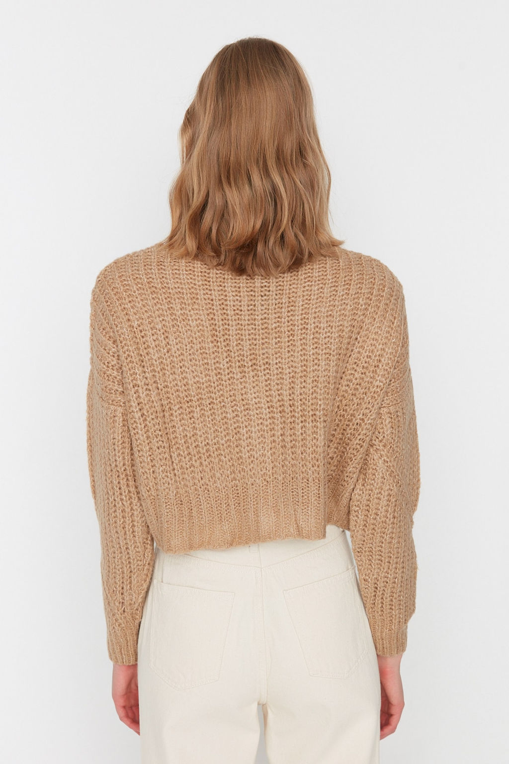 Camel Yumusak Dokulu Crop Dugme Detayl? Triko H?rka TWOAW21HI0017