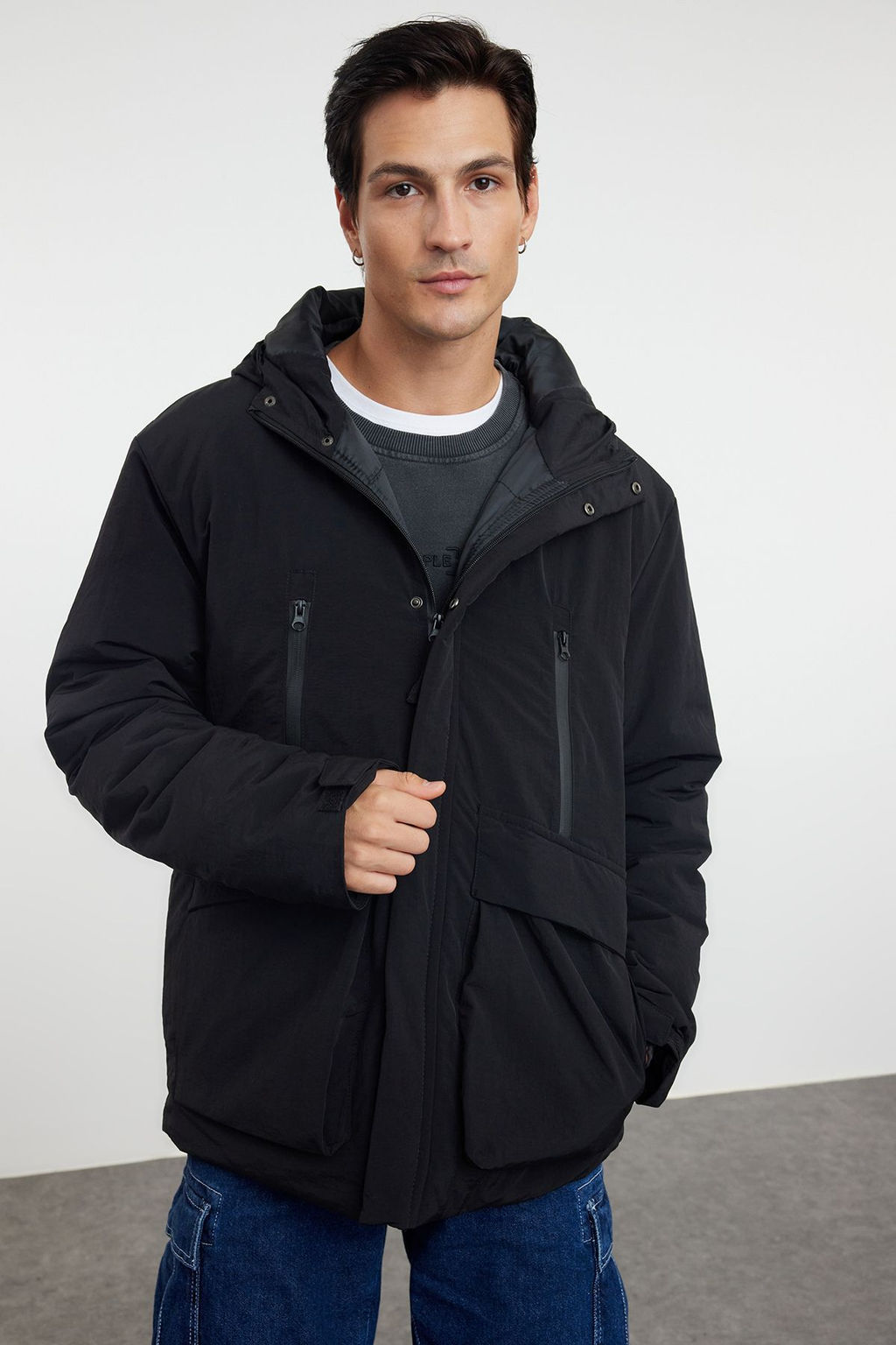 TRENDYOL MAN Erkek Siyah Regular Fit Taslan K?sl?k Parka Mont TMNAW25MO00008 - Trendyolmilla фото 4