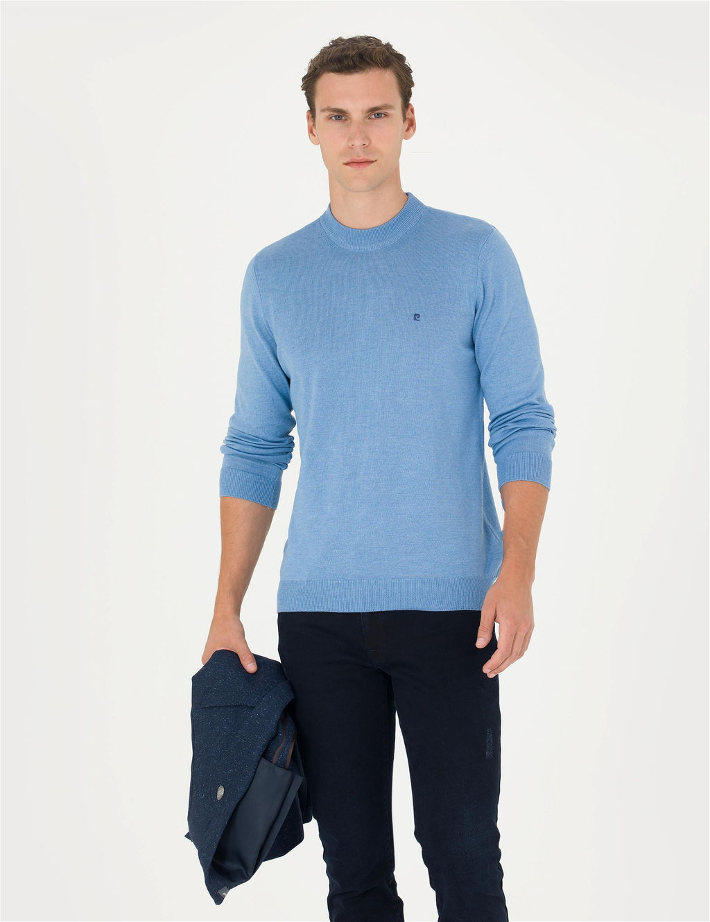 Mavi Melanj Slim Fit Yar_m Bal_k__ Yaka Basic Triko Kazak