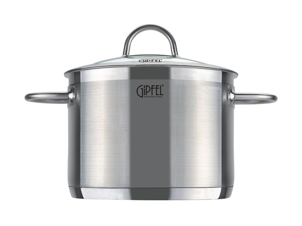 1363 GIPFEL Кастрюля SIGNO 24x13,5см/6л со стеклянной крышкой, с индукционным капсульным дном. Материал: нерж сталь 18/10. Толщина: 0,8мм
