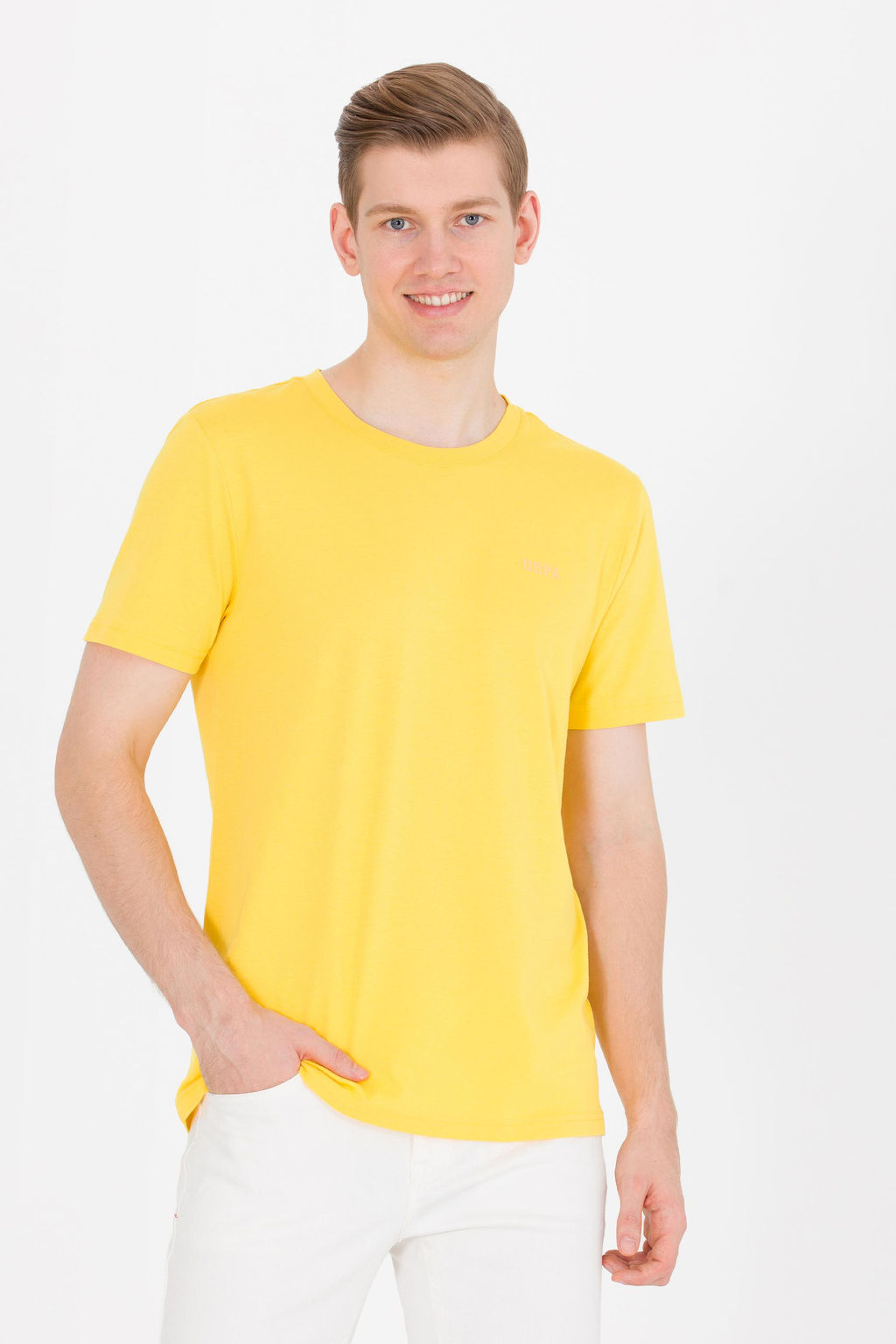 U. S. Polo Assn Мужская темно-желтая базовая футболка с круглым вырезом - U.s. polo assn фото 4