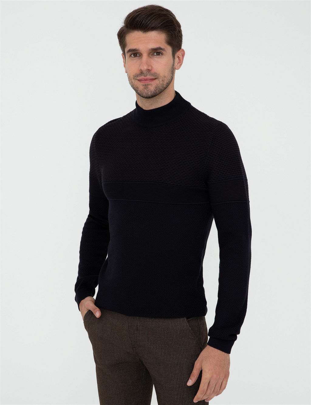 Lacivert Slim Fit Yar_m Bal_k__ Yaka Triko Kazak - Pierre cardin фото 3