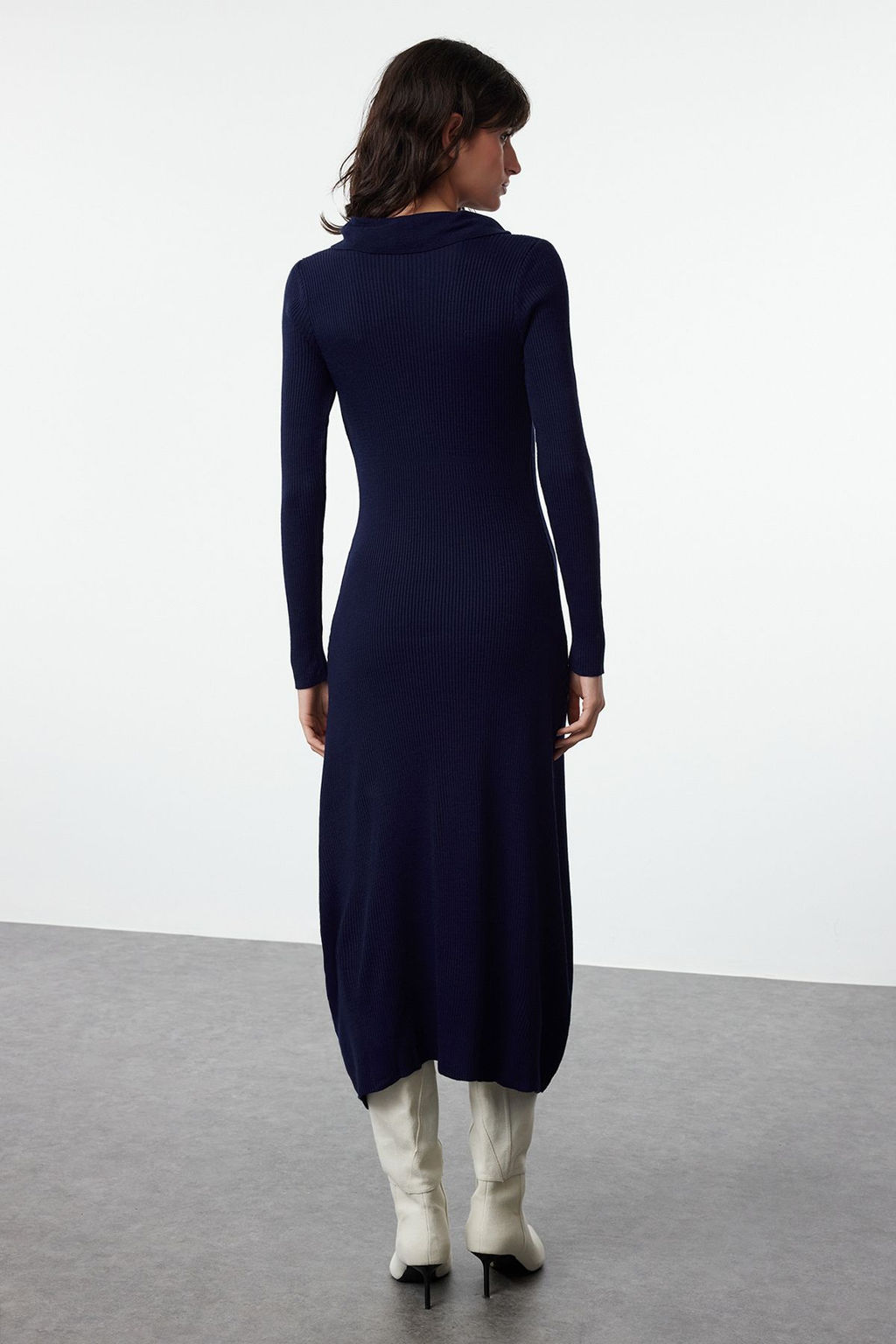 TRENDYOLMILLA Tas Midi Triko Cizgili Biye Detayl? Elbise TWOAW25EL00007 фото 5