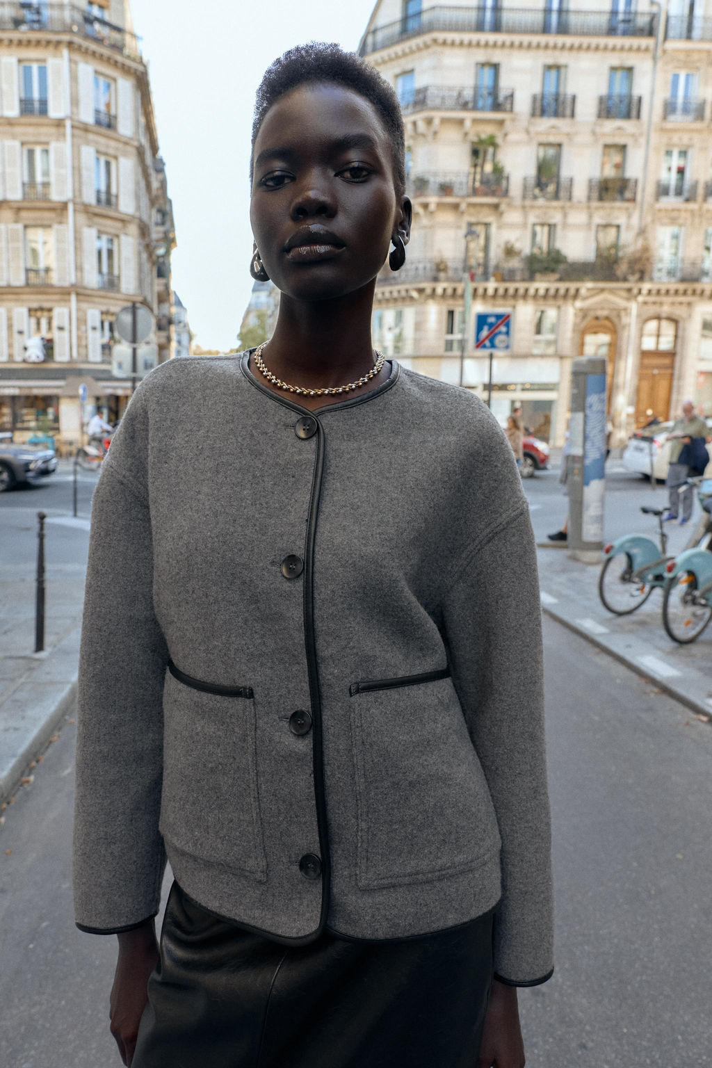 REVERSIBLE JACKET WITH FAUX LEATHER TRIMS