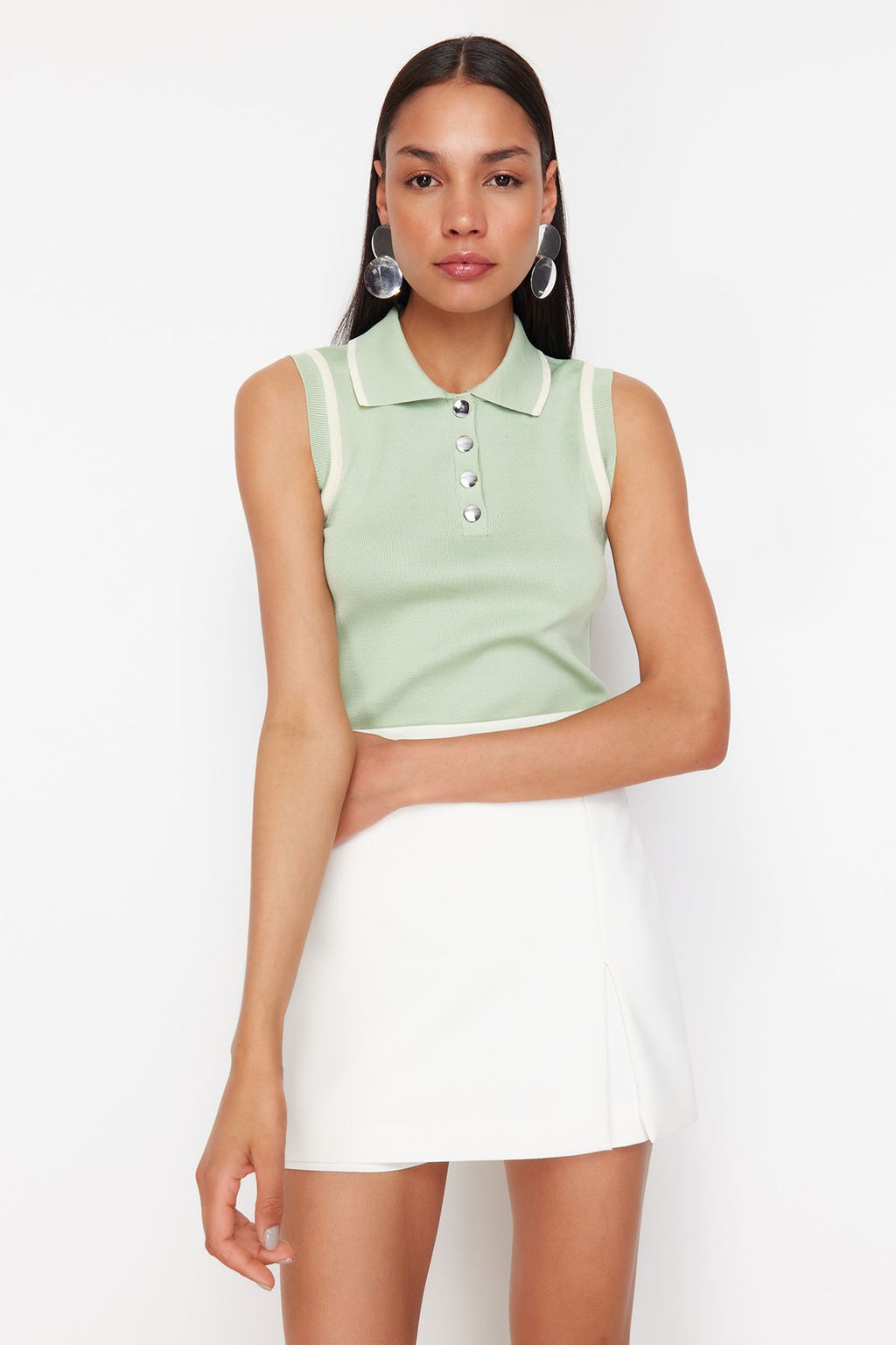 Trendyolmilla Lacivert Polo Yaka Renk Bloklu Triko Bluz TWOSS24BZ00244 фото 12