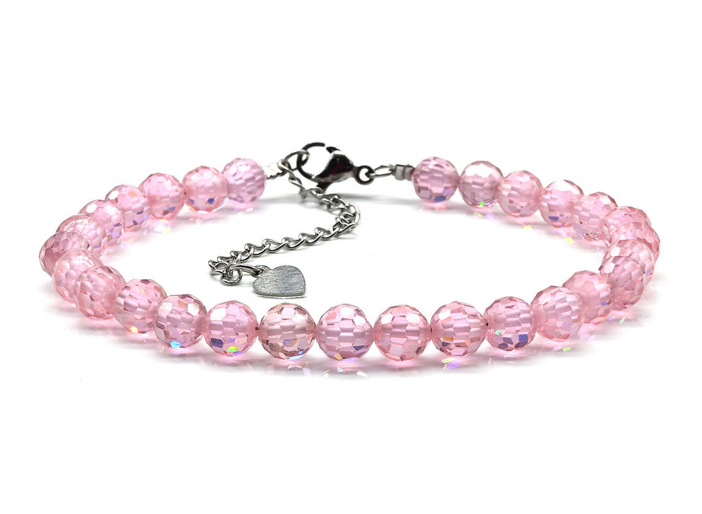 Браслет из фианитов шарик гр.6мм цвет оранжевый, 18см - Радуга камня фото 4