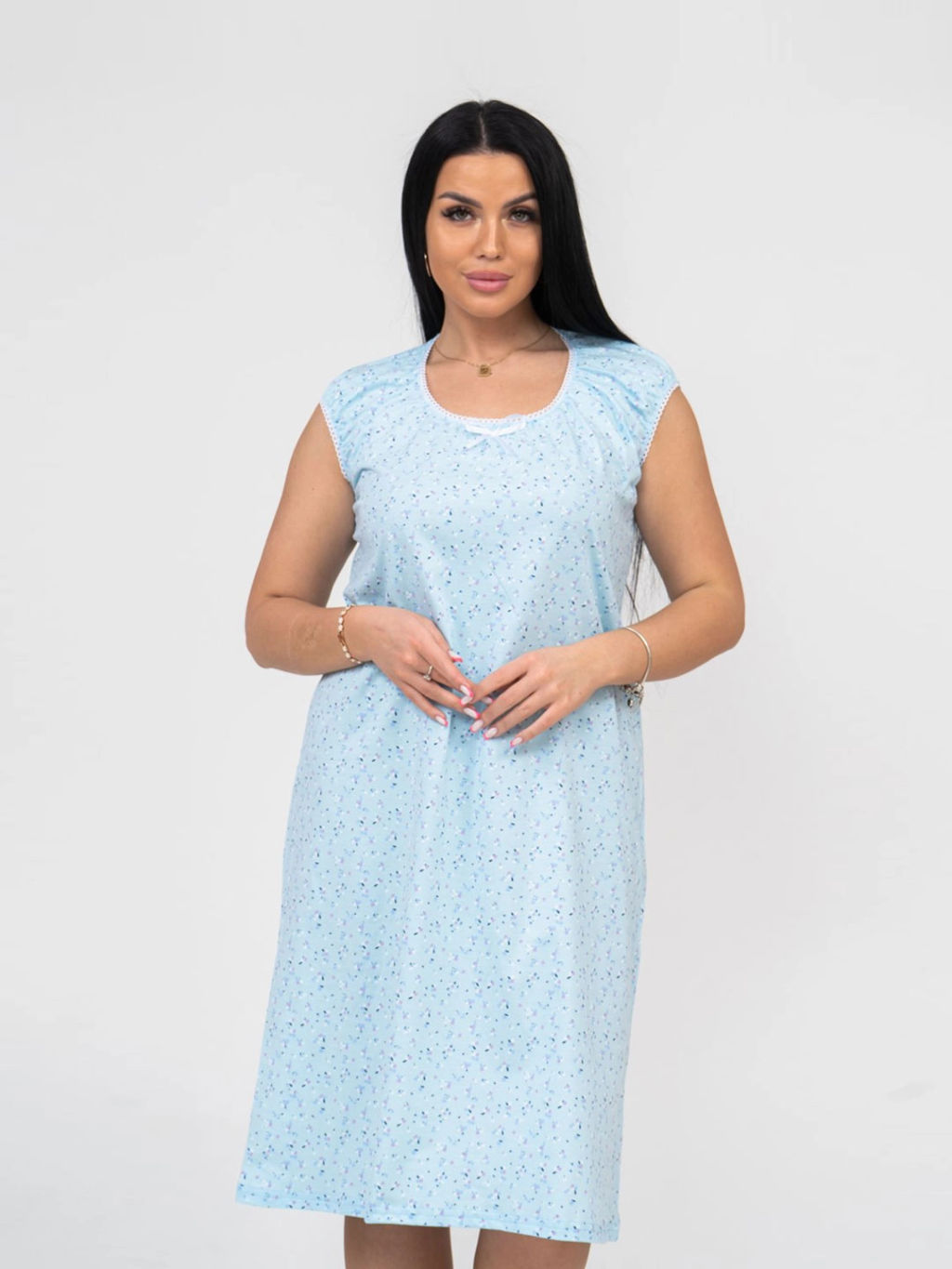 Ночная сорочка женская, цвет голубой белый