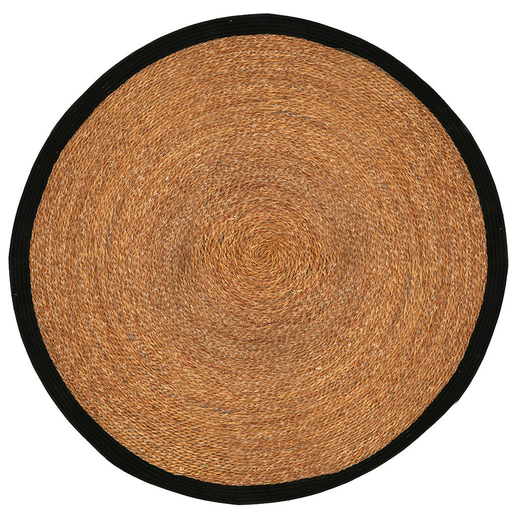 Циновка плетеная "Вьетнам" д120см, водный гиацинт, текстильный кант, черный, ручная работа (Китай)