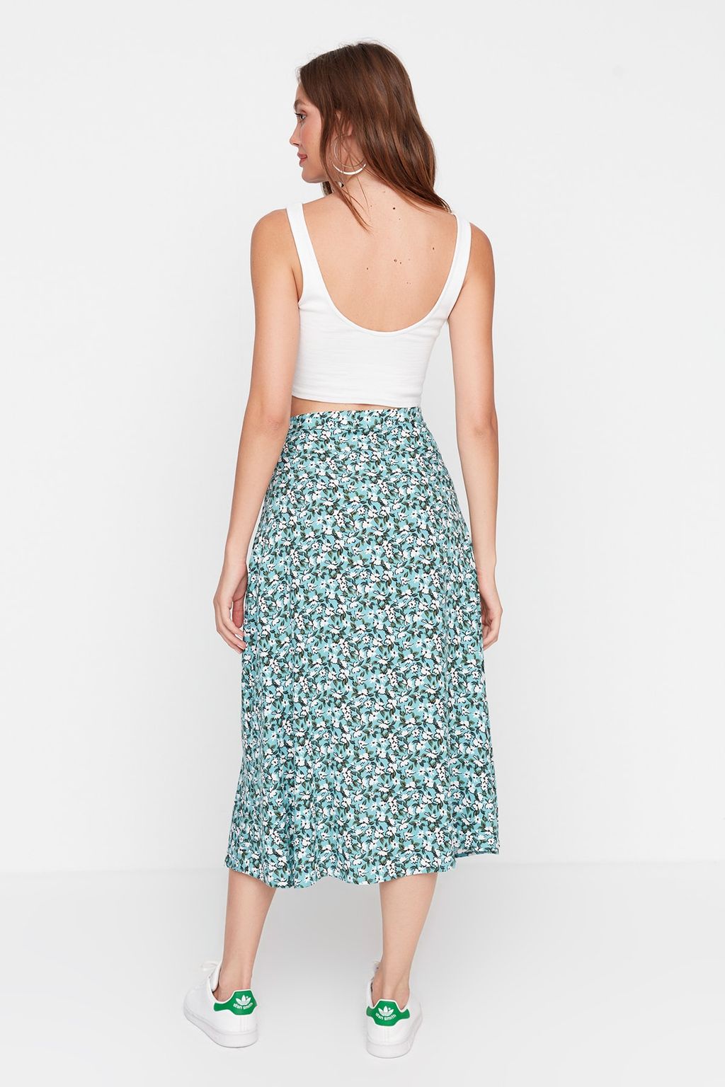 TRENDYOLMILLA Siyah Y?rtmac Detayl? Cicek Desenli Viskon Kumasl? Midi Dokuma Etek TWOSS20ET0230 фото 5