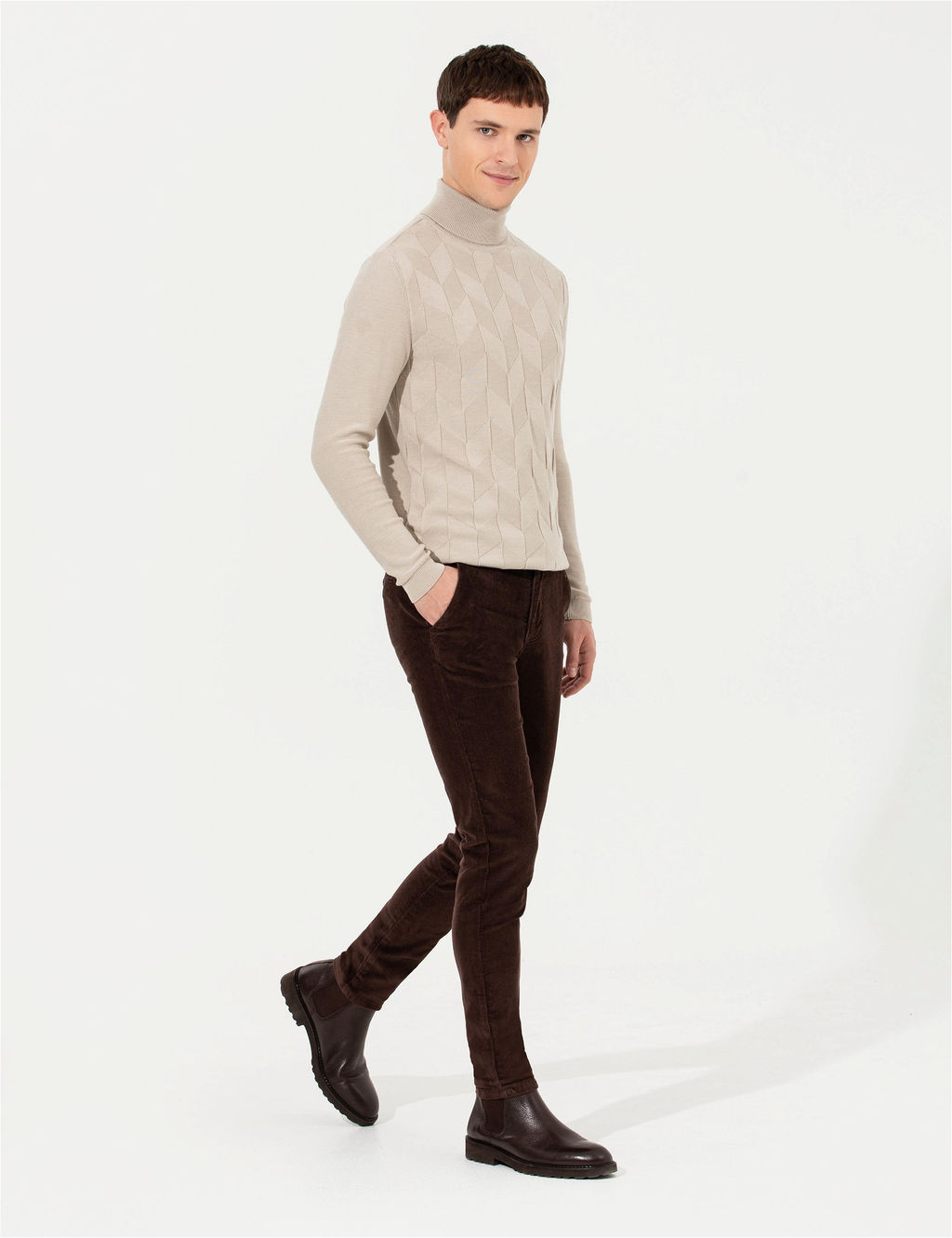 Koyu Kahverengi Slim Fit Kanvas Pantolon