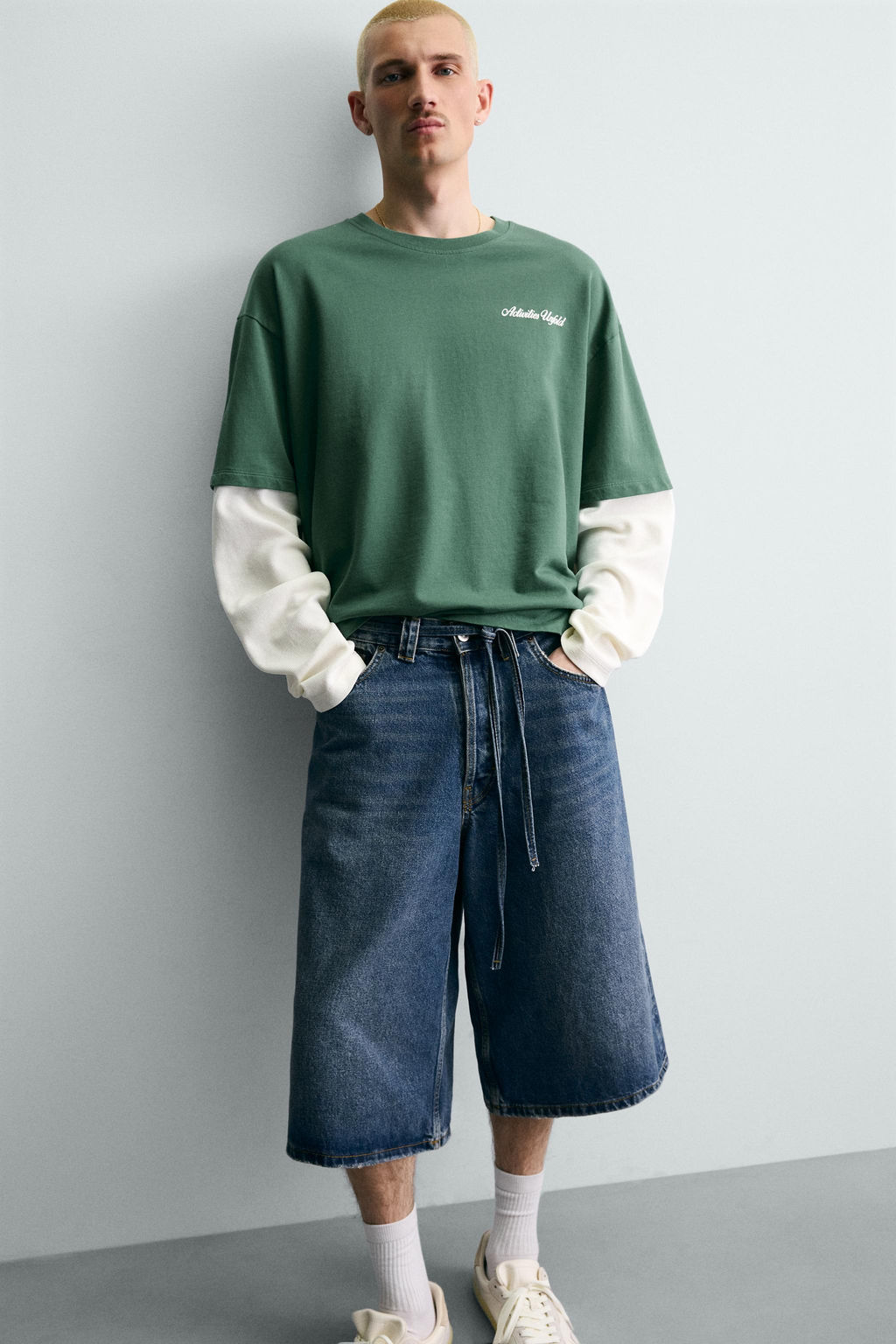 SUDADERA MANGA EFECTO DOBLE / Verde - Zara фото 7