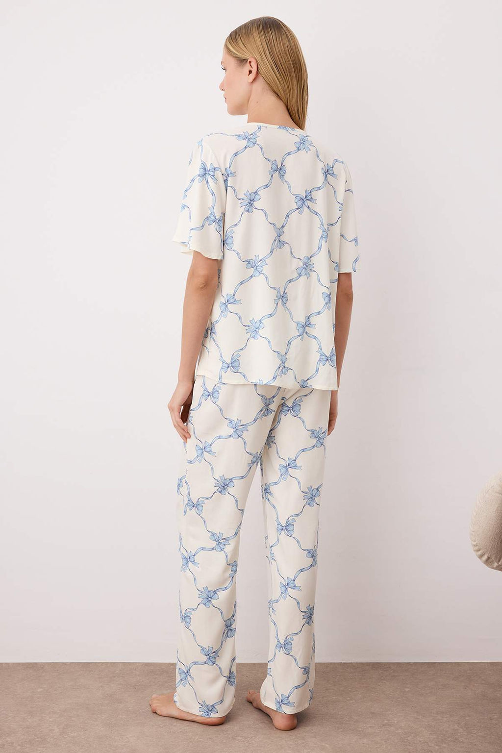 Mavi-Cok Renkli Bask?l? Shally Dokuma Pijama Tak?m? THMAW26PT00109 - Trendyolmilla фото 4