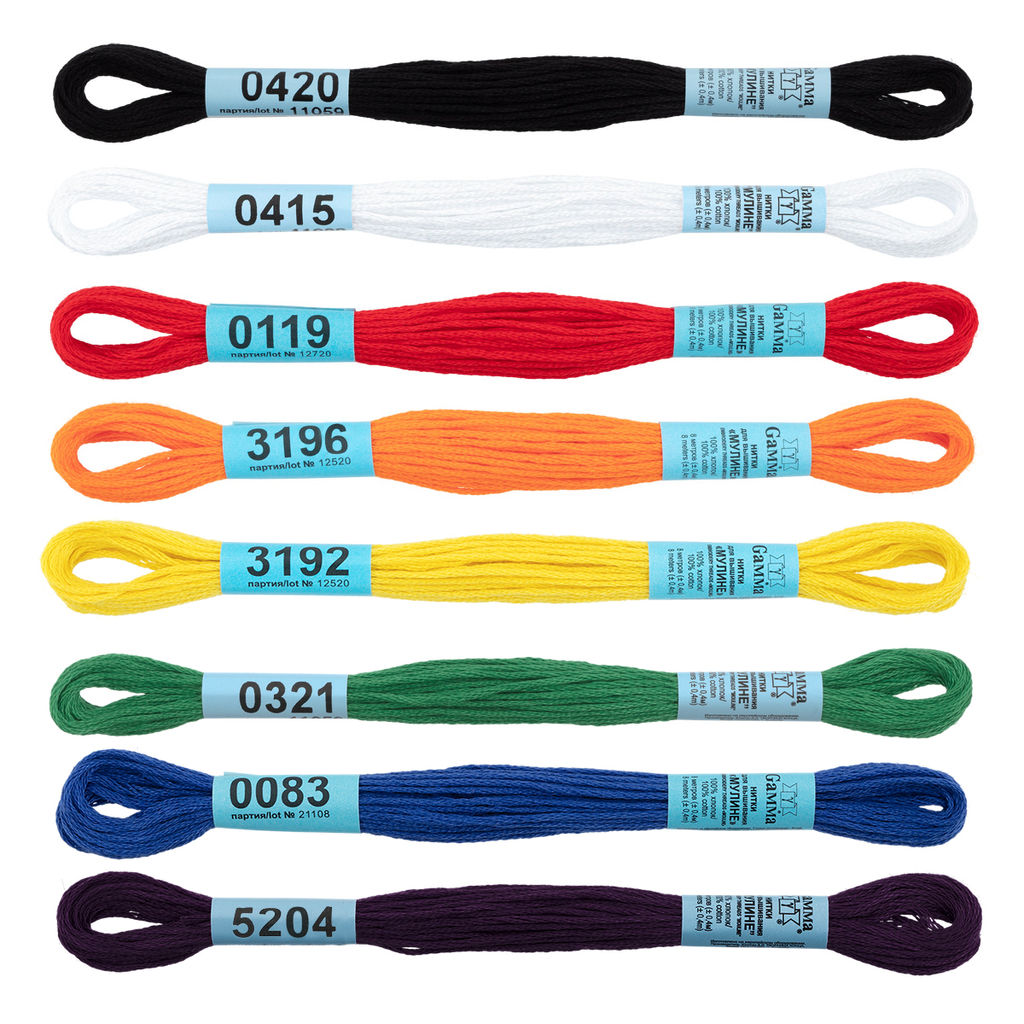 Нитки для вышивания Gamma набор мулине Ученический 100% хлопок 9 цв. x 8 м АССОРТИ