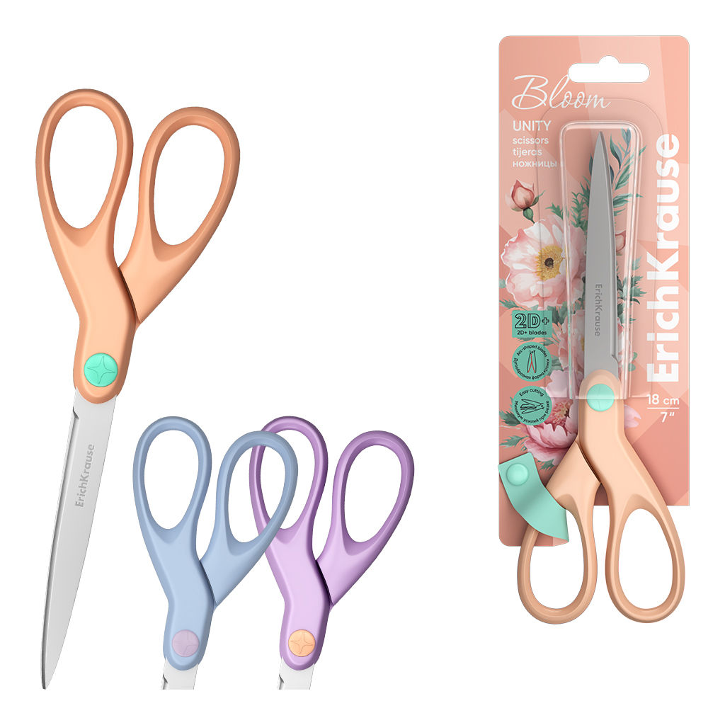 Цена за 12 шт. Ножницы ErichKrause Unity Pastel Bloom, 18 см, ассорти ( в блистере по 1 шт )