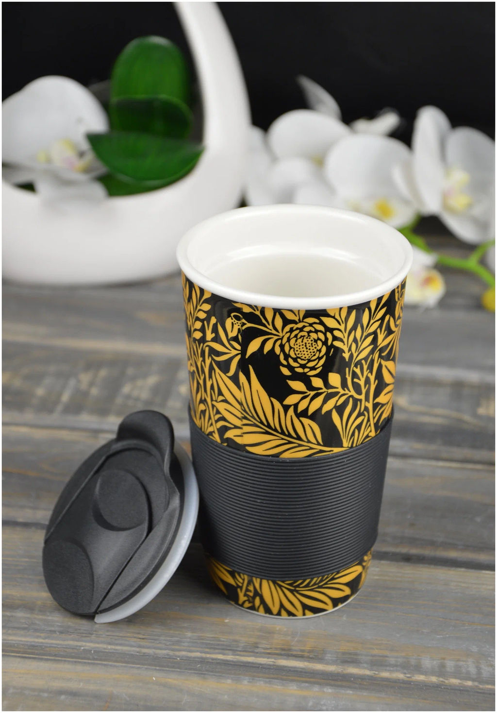 КРУЖКА LEFARD КОФЕМАНИЯ С ПЛАСТ. КРЫШКОЙ И С СИЛ ОБОДКОМ, 450МЛ  фото 8