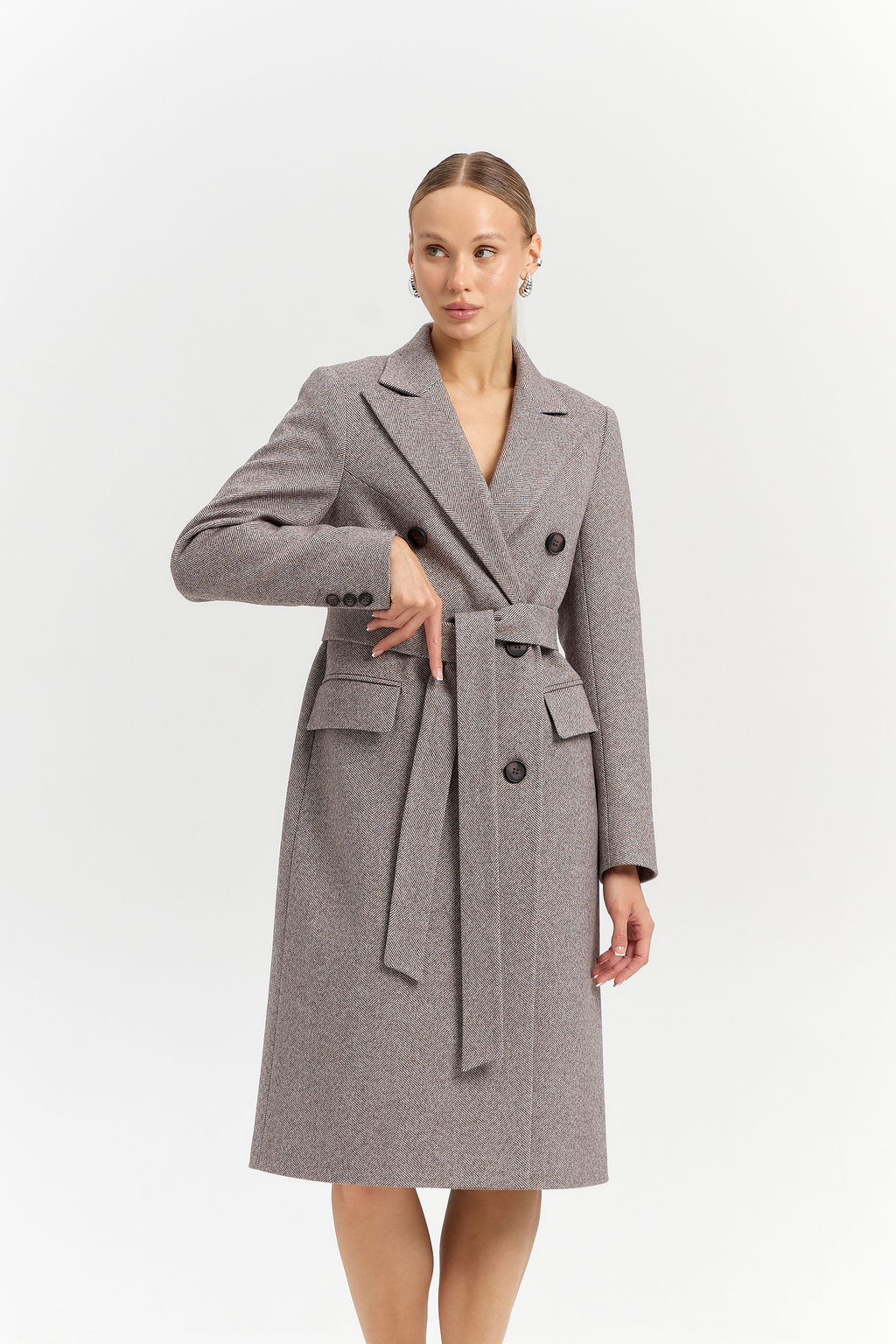 Пальто женское демисезонное 25775 (коричневый/ёлочка)