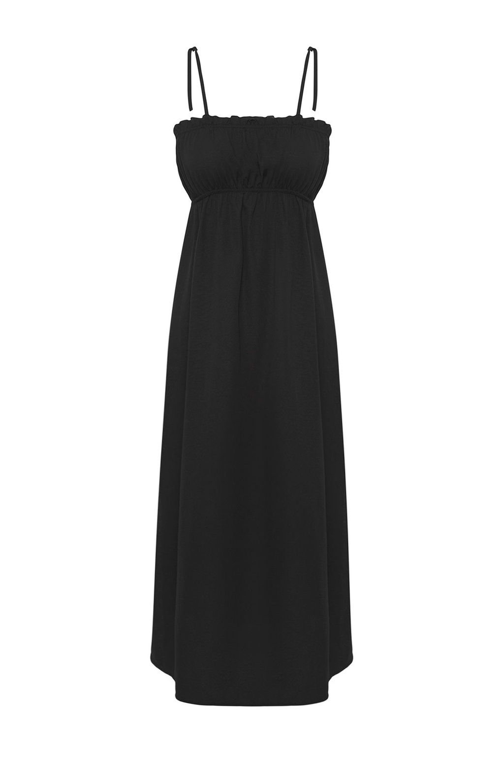 Siyah Dokuma Buzgulu Maxi Plaj Elbise TBESS25EL00029