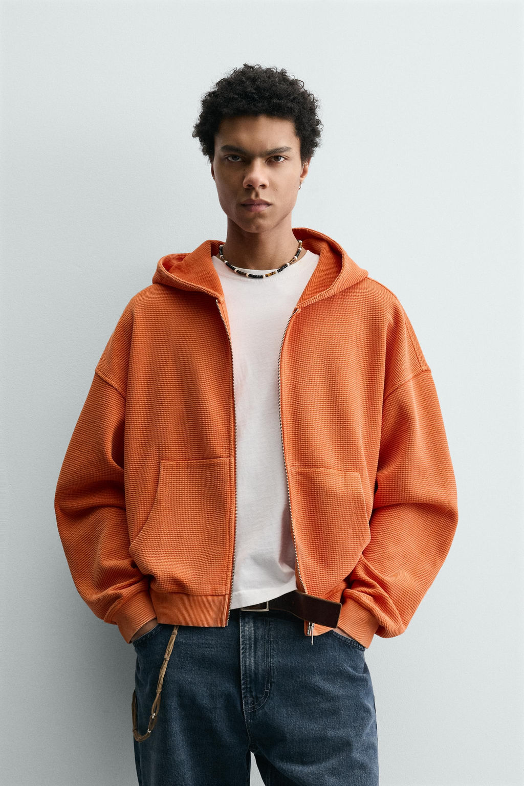SUDADERA WAFFLE LAVADA CAPUCHA / Naranja - Zara фото 2